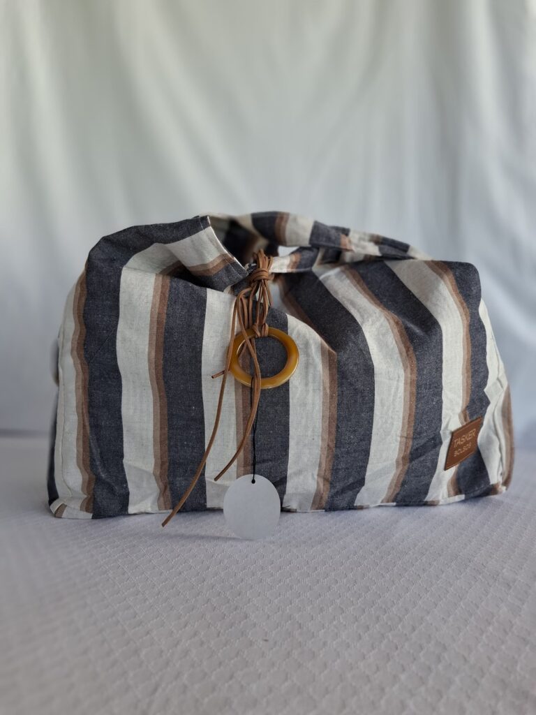 BOLSO TULUM DE TUSOR CON LINO RAYADO (D001)