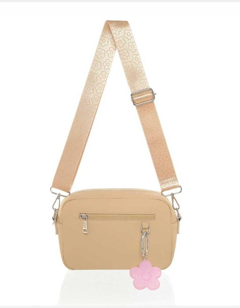 BANDOLERA BEIGE CON LLAVERO FLOR (B017)